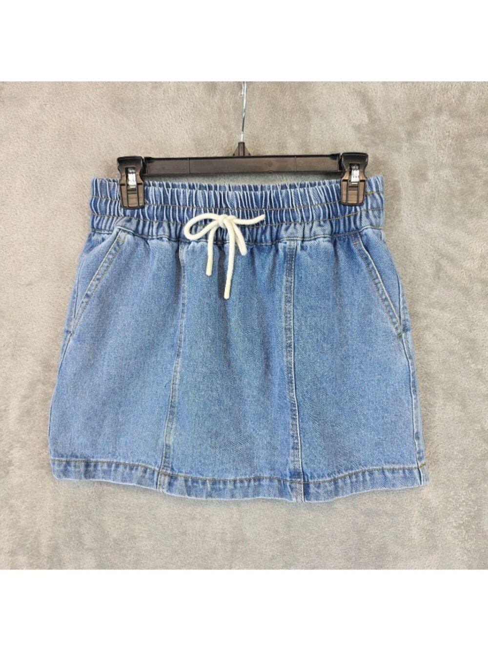 Steve Madden Skort Womens S Blue Denim Mini Elastic Waist Drawstring Pockets